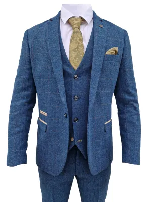 Men's Three-Piece Suit Dion Blue Herringbone