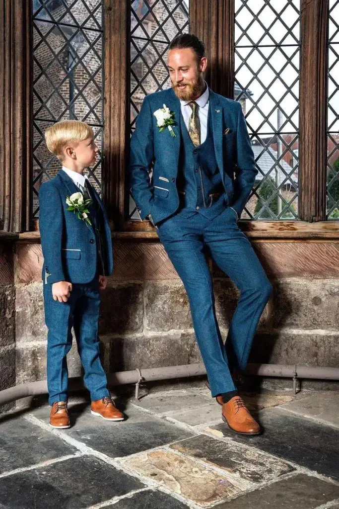 Men's Three-Piece Suit Dion Blue Herringbone