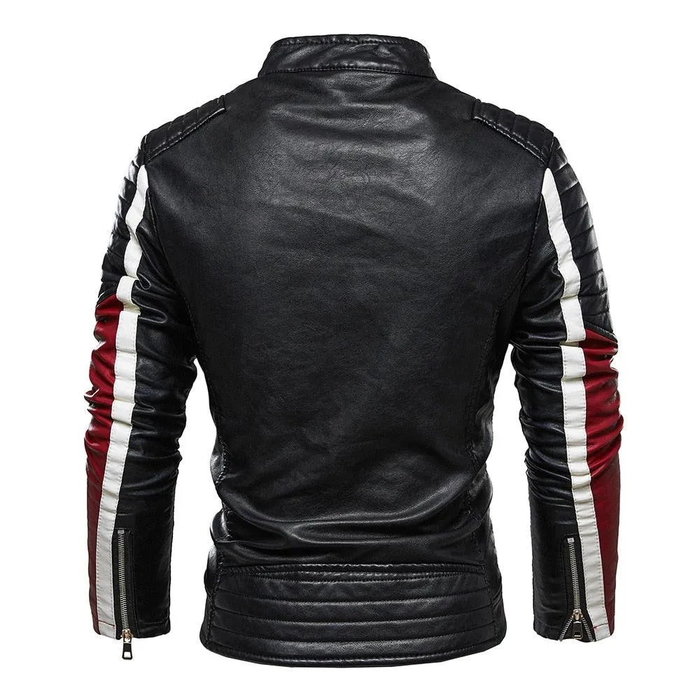 Men's Tri Color Patchwork Faux Leather Jacket