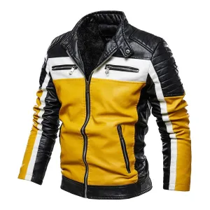 Men's Tri Color Patchwork Faux Leather Jacket