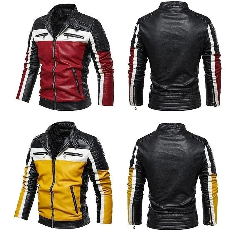 Men's Tri Color Patchwork Faux Leather Jacket