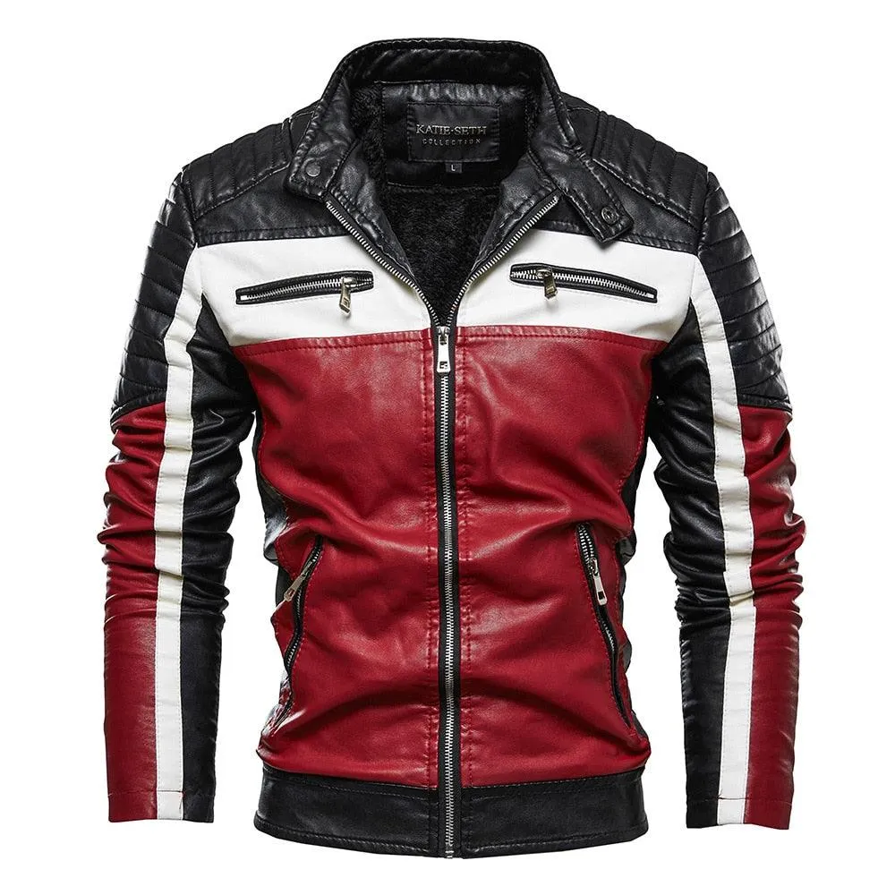 Men's Tri Color Patchwork Faux Leather Jacket