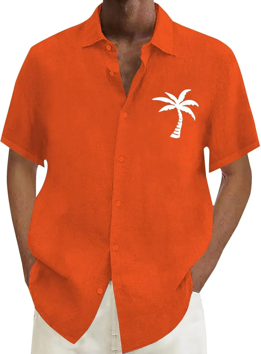 Men's Tropical Tops Short Sleeve Coconut Printed Button Down Casual Hawaiian Shirt Loose Lightweight Summer Beach Top