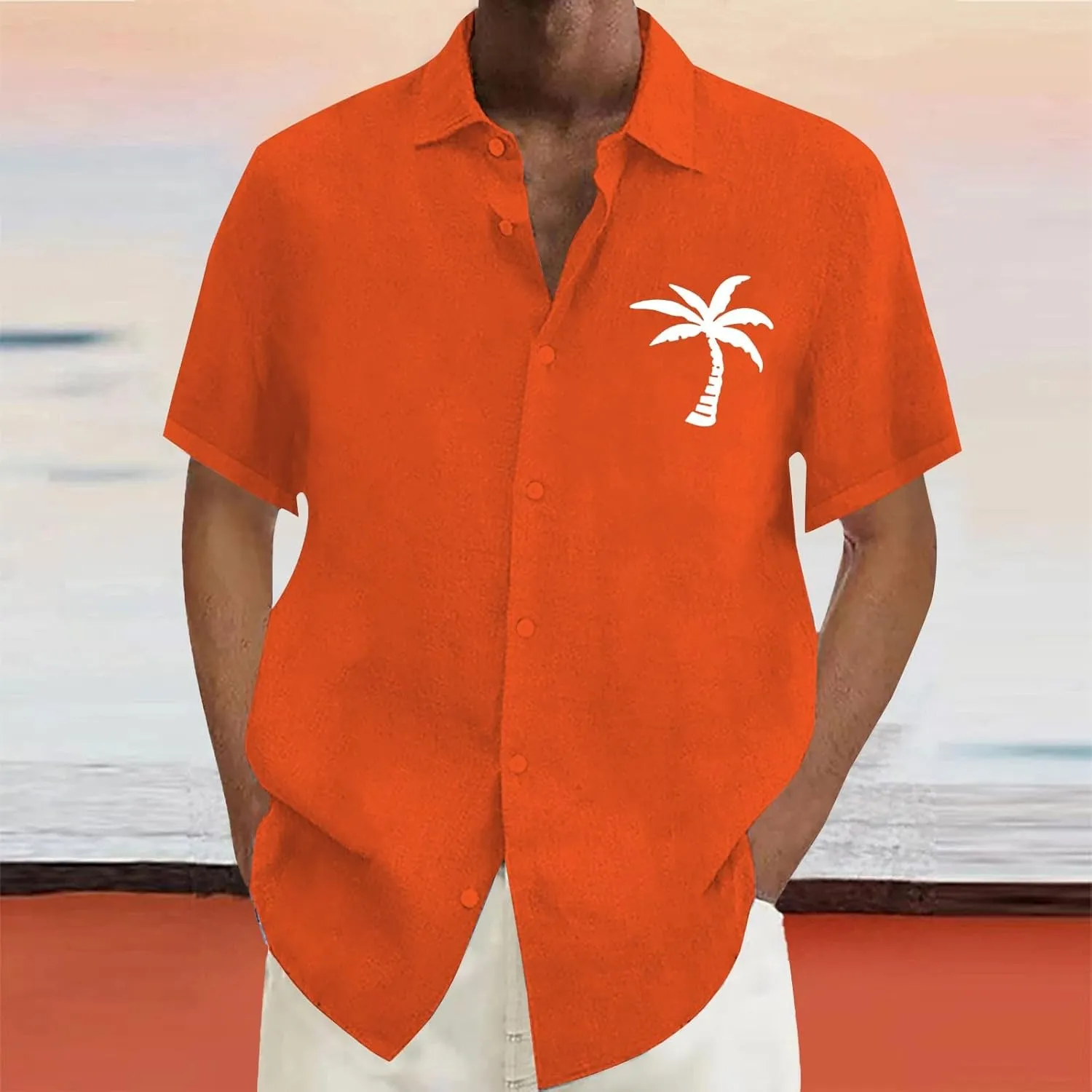 Men's Tropical Tops Short Sleeve Coconut Printed Button Down Casual Hawaiian Shirt Loose Lightweight Summer Beach Top