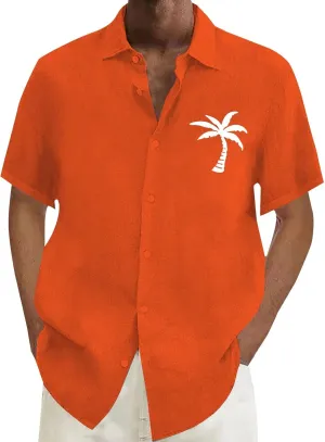 Men's Tropical Tops Short Sleeve Coconut Printed Button Down Casual Hawaiian Shirt Loose Lightweight Summer Beach Top