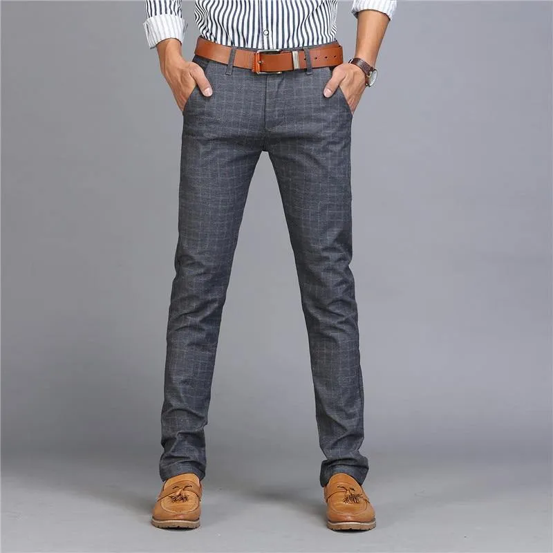 Men's Upscale Cotton Plaid Business Pants