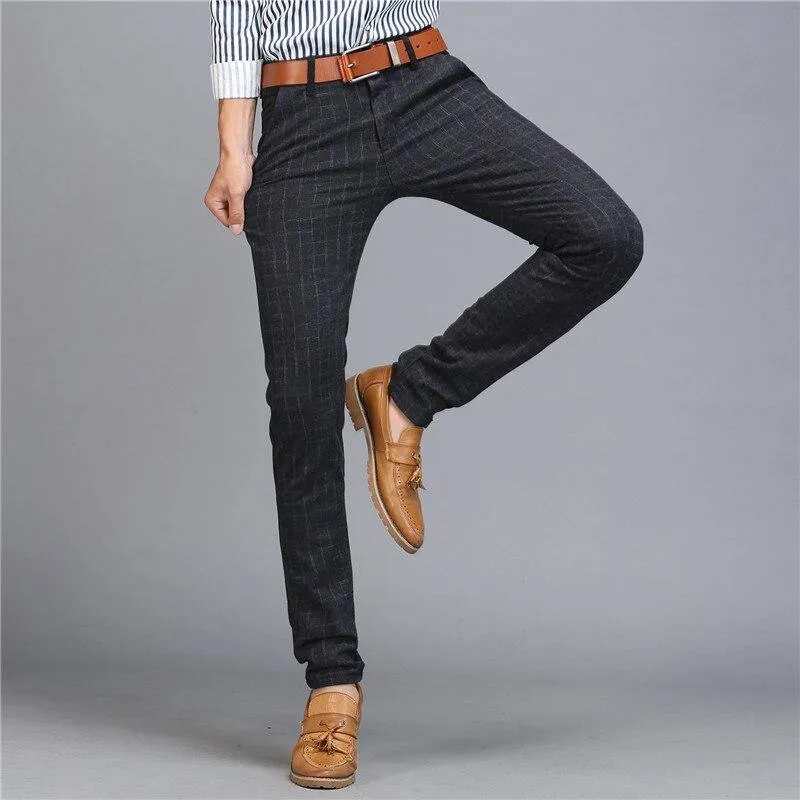Men's Upscale Cotton Plaid Business Pants