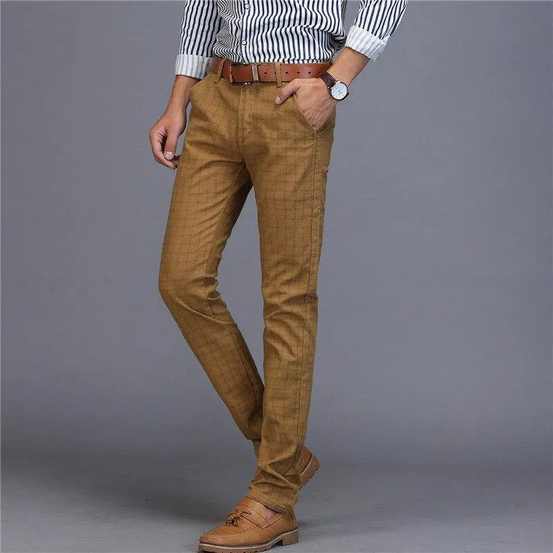 Men's Upscale Cotton Plaid Business Pants