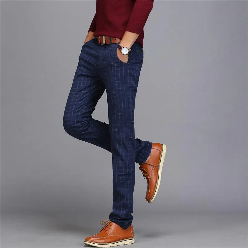Men's Upscale Cotton Plaid Business Pants