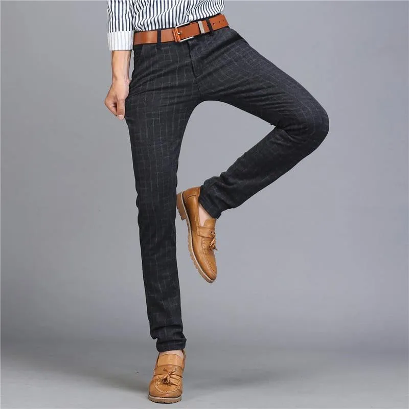 Men's Upscale Cotton Plaid Business Pants
