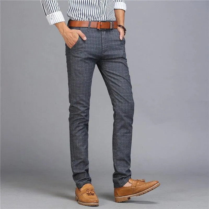 Men's Upscale Cotton Plaid Business Pants