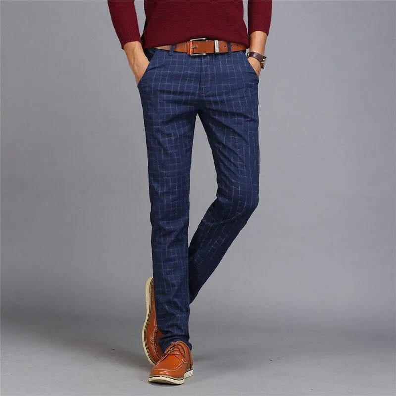 Men's Upscale Cotton Plaid Business Pants
