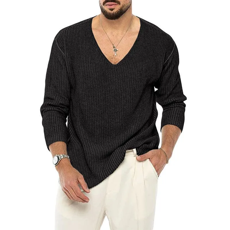 Men's V-Neck Solid Color Sweater - Youth Style