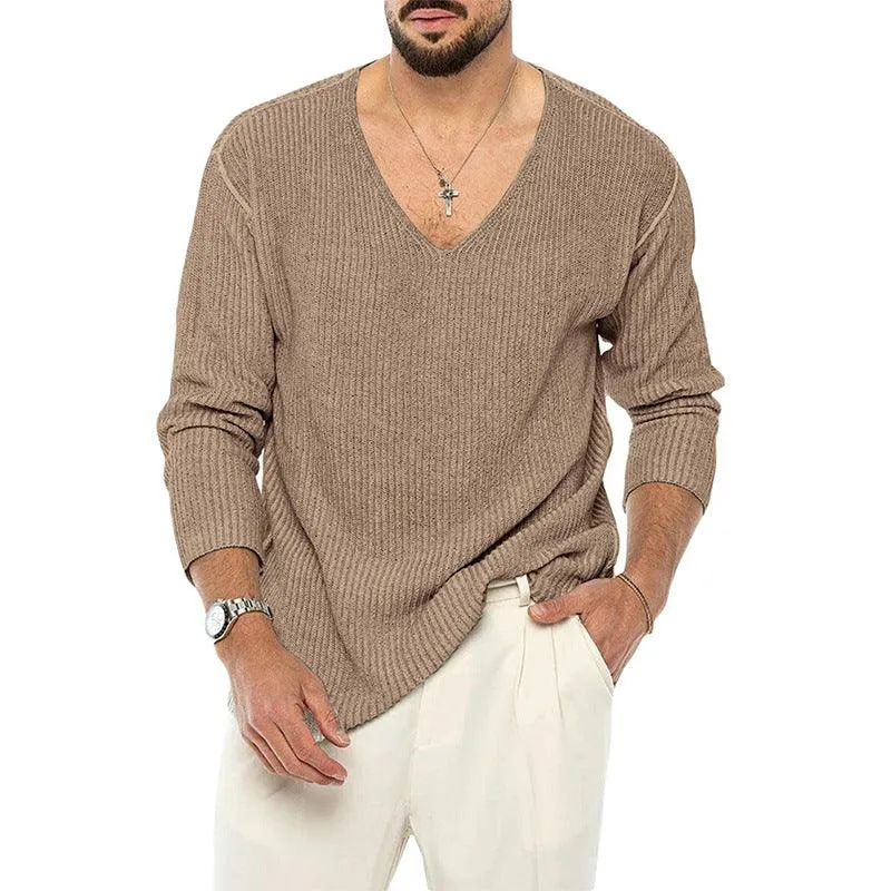 Men's V-Neck Solid Color Sweater - Youth Style