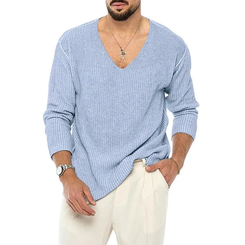 Men's V-Neck Solid Color Sweater - Youth Style