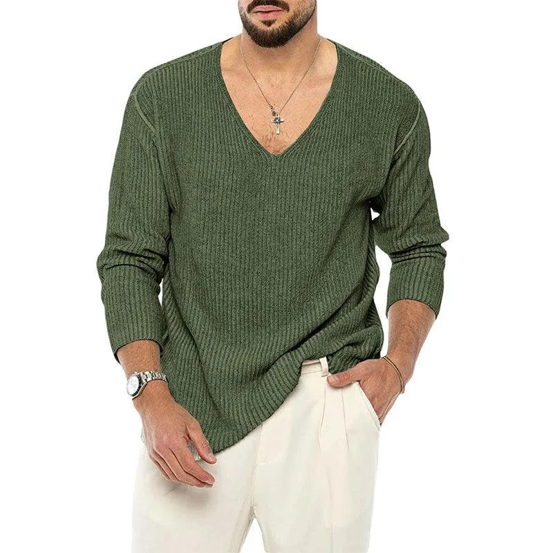 Men's V-Neck Solid Color Sweater - Youth Style