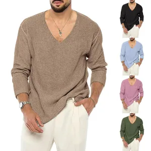 Men's V-Neck Solid Color Sweater - Youth Style