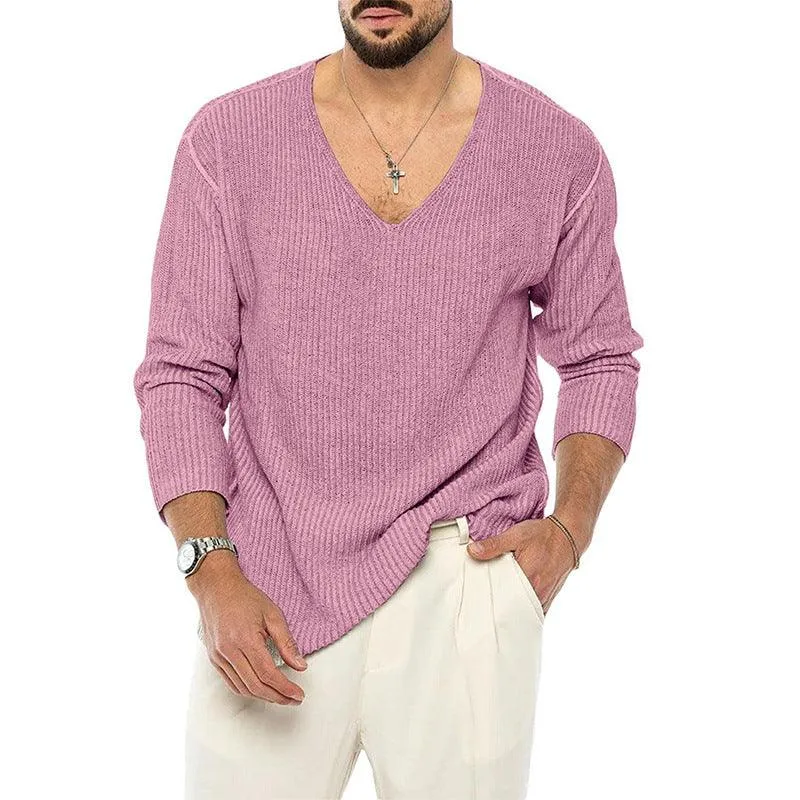 Men's V-Neck Solid Color Sweater - Youth Style