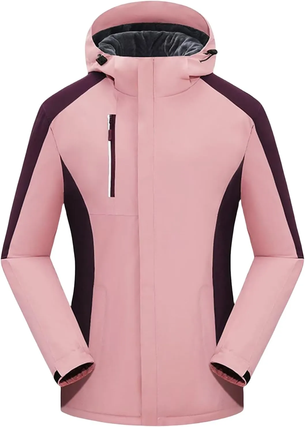 Mens Velvet Padded Windbreaker Hooded Zipper Jackets Long Sleeves Lightweight Casual Raincoats Waterproof Coats