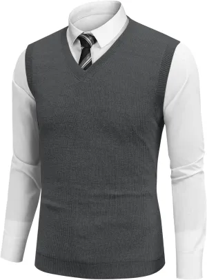 Mens Vest 2025 Lightweight V Neck Pullover Solid Sleeveless Knitted Vest Sweater Business Work Relaxed Fit Tops