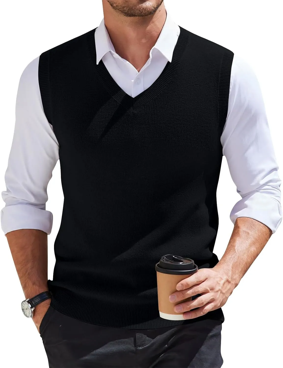 Mens Vest 2025 Lightweight V Neck Pullover Solid Sleeveless Knitted Vest Sweater Business Work Relaxed Fit Tops