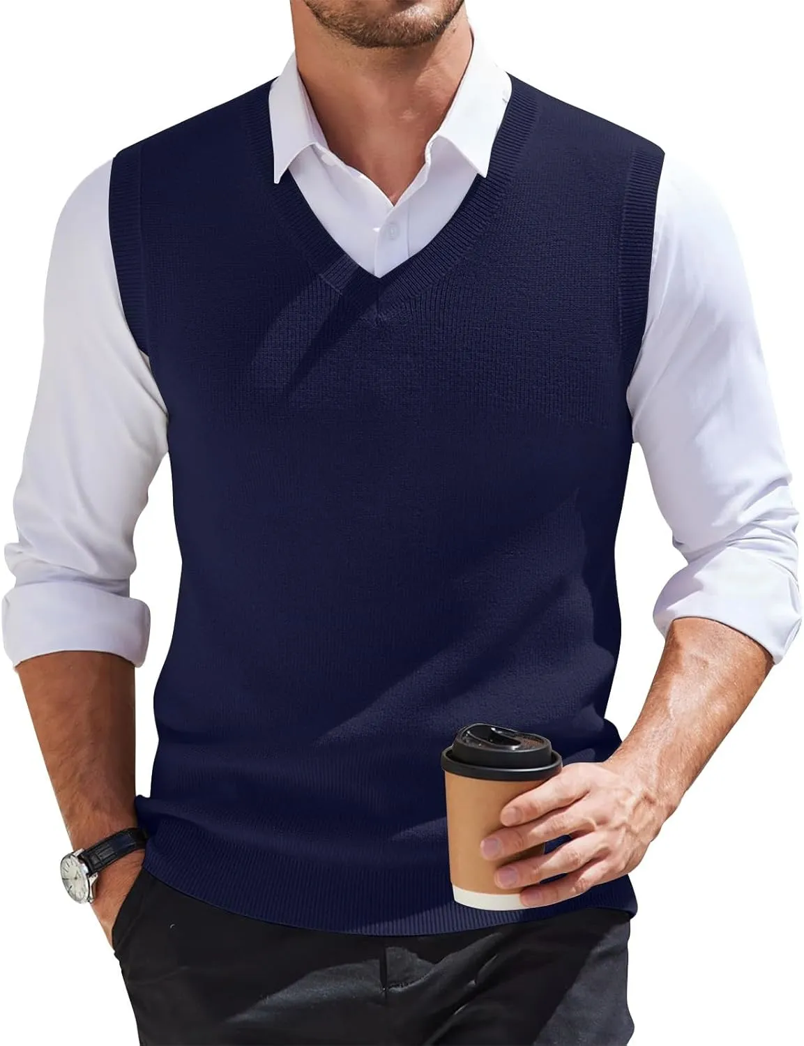 Mens Vest 2025 Lightweight V Neck Pullover Solid Sleeveless Knitted Vest Sweater Business Work Relaxed Fit Tops
