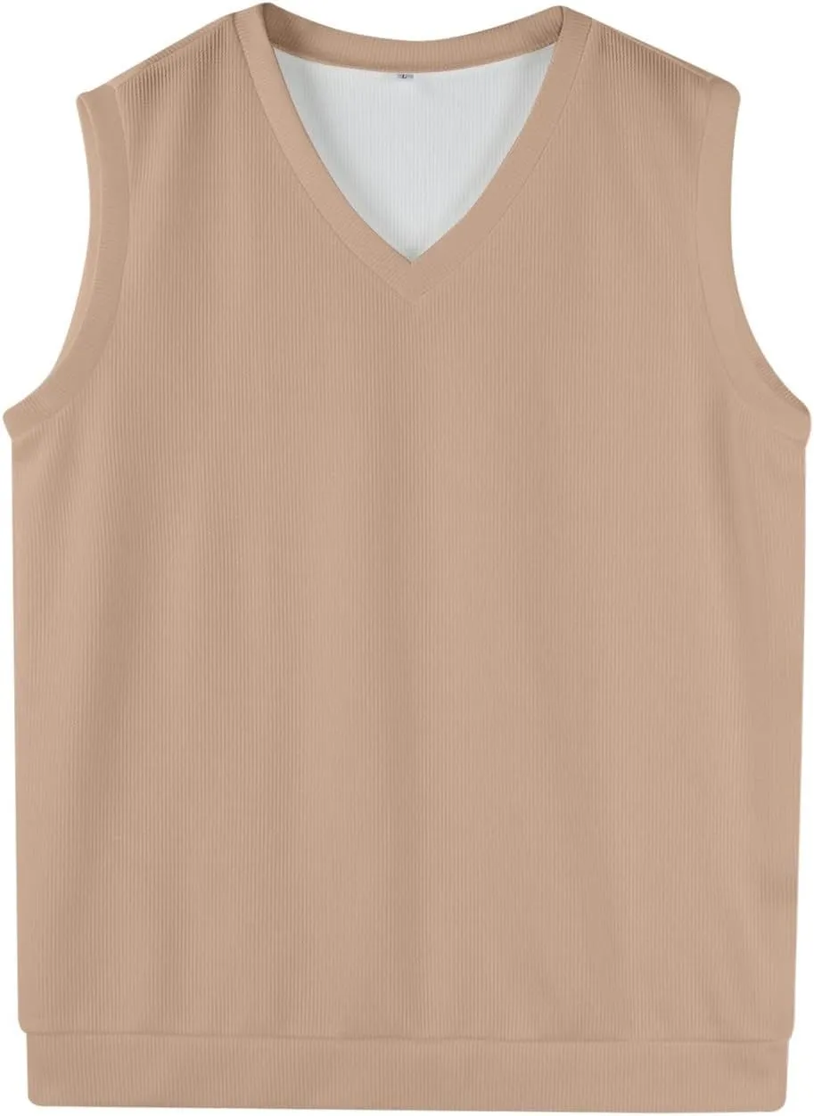 Mens Vest Knitted Solid Pullover Relaxed Fit Sleeveless Business Work Vest Sweater 2025 Lightweight V Neck Tops
