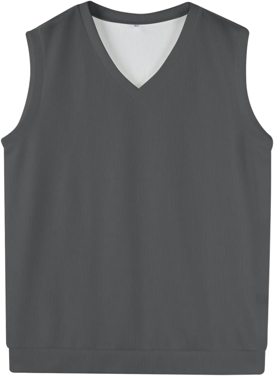 Mens Vest Knitted Solid Pullover Relaxed Fit Sleeveless Business Work Vest Sweater 2025 Lightweight V Neck Tops