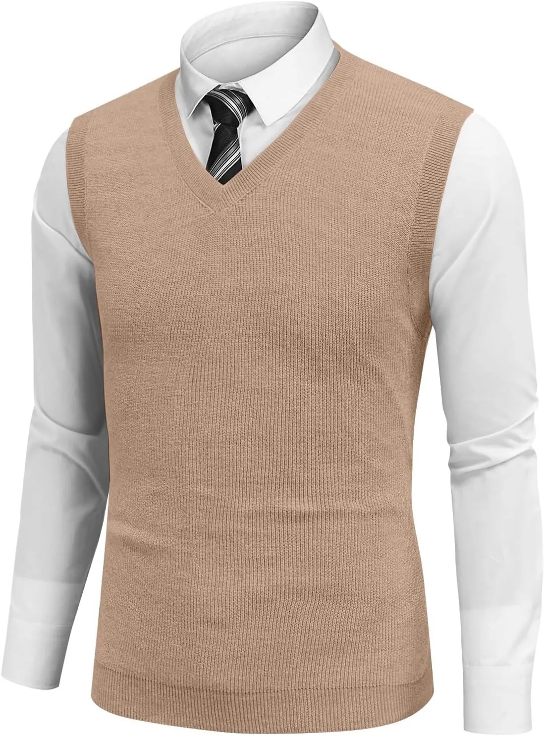 Mens Vest Knitted Solid Pullover Relaxed Fit Sleeveless Business Work Vest Sweater 2025 Lightweight V Neck Tops