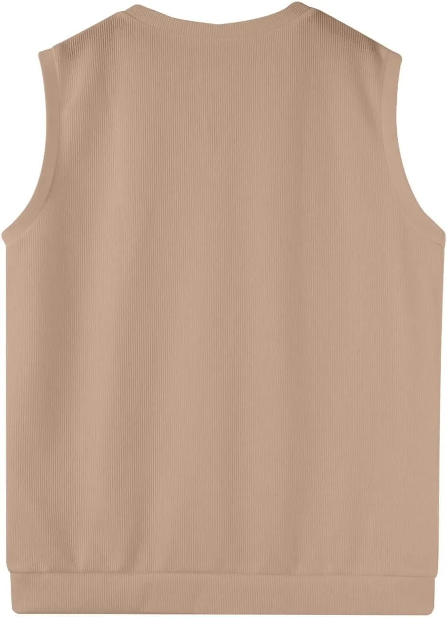 Mens Vest Knitted Solid Pullover Relaxed Fit Sleeveless Business Work Vest Sweater 2025 Lightweight V Neck Tops