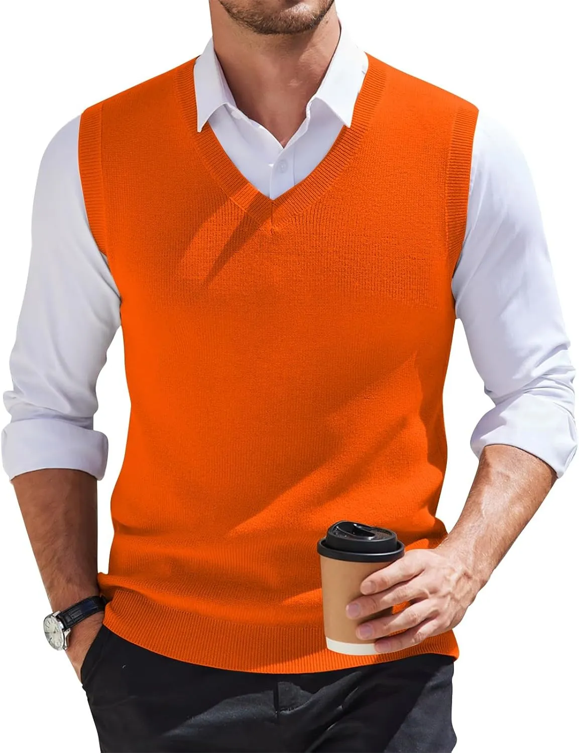 Men's Vest Relaxed Fit Solid Pullover V Neck Knitted Business Work Tops Sleeveless 2025 Lightweight Vest Sweater