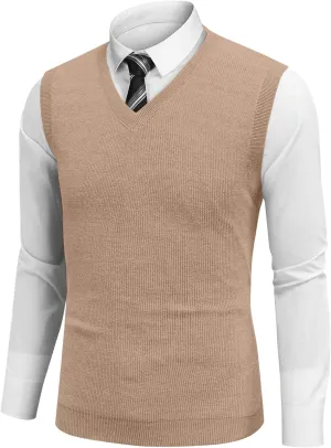 Mens Vest Sleeveless Relaxed Fit Pullover Solid 2025 Lightweight Business Work Vest Sweater V Neck Knitted Tops