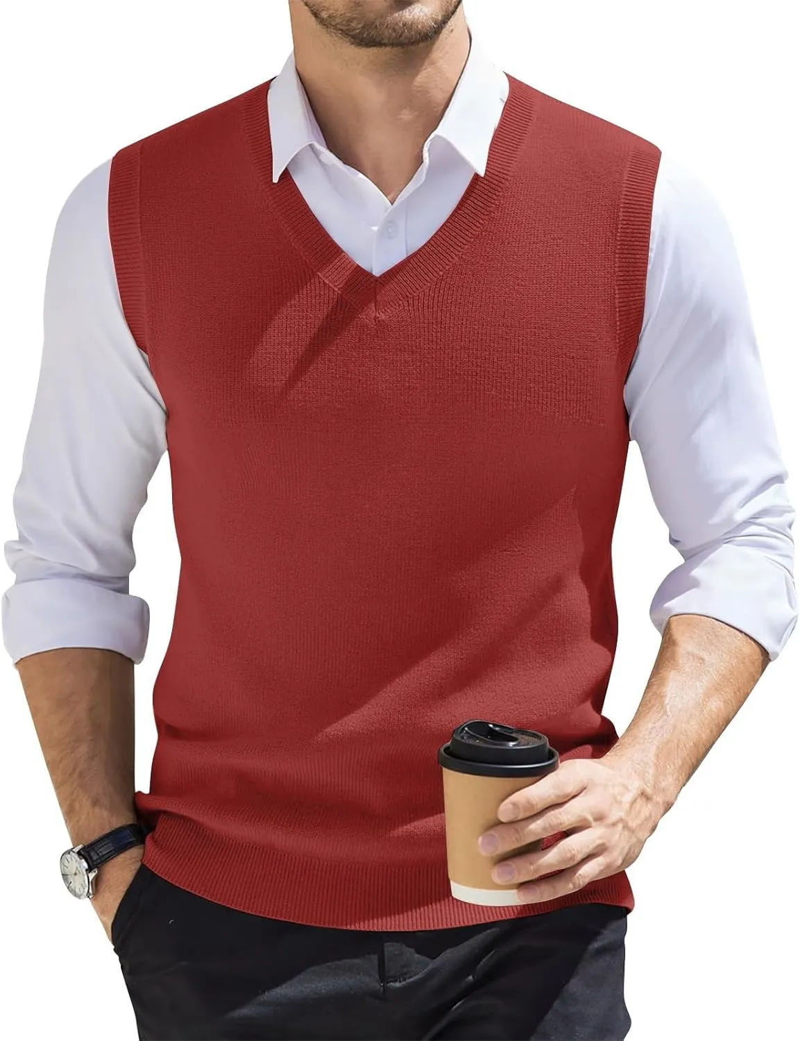 Mens Vest Sleeveless Relaxed Fit Pullover Solid 2025 Lightweight Business Work Vest Sweater V Neck Knitted Tops