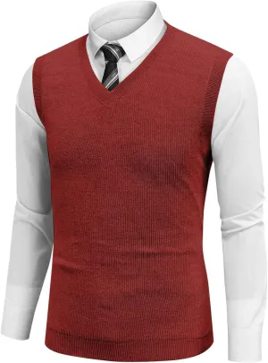 Mens Vest V Neck Knitted Tops Solid Business Work Relaxed Fit Pullover 2025 Lightweight Sleeveless Vest Sweater