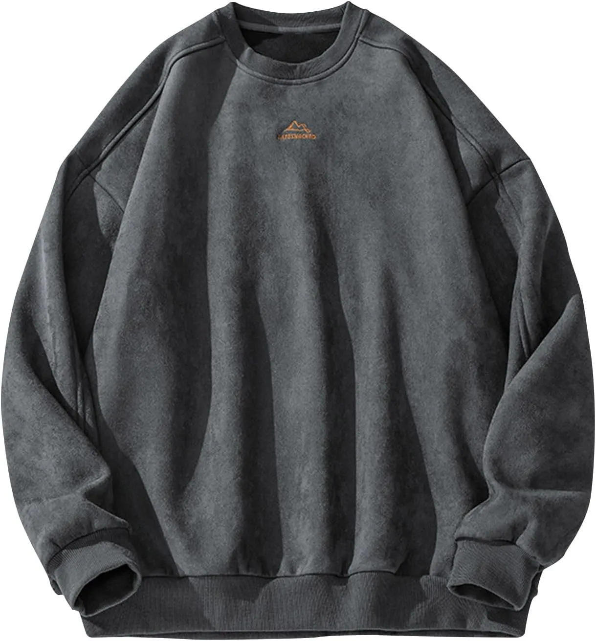 Mens Vintage Crew Neck Sweatshirts Loose Oversized T-Shirt Drop Shoulder Long Sleeve Sweatshirt Suede Pullover