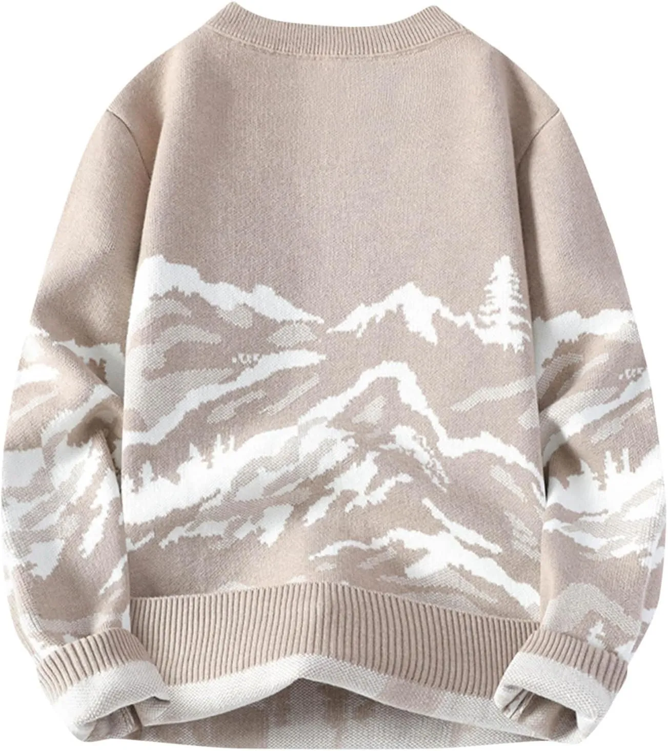 Men's Vintage Pullover Sweater Mountain Print Winter Warm Plus Size Long Sleeve V-Neck Sweater