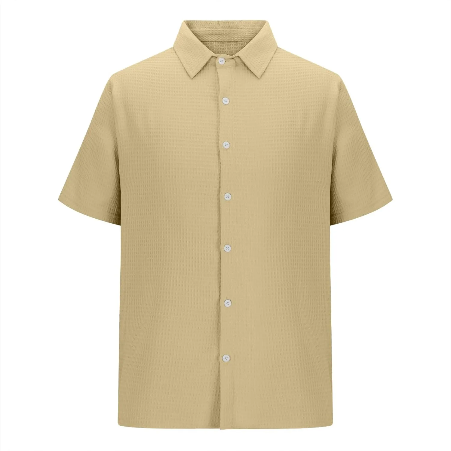 Men's Waffle Shirt Short Sleeve Button Down Shirts Summer Casual Beach Vacation Shirts Textured Wrinkle Free Shirt
