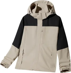 Mens Waterproof Rain Jacket Thin Hooded Color Block Raincoat Plus Size Outfits Outdoor Hiking Cycling Windbreaker