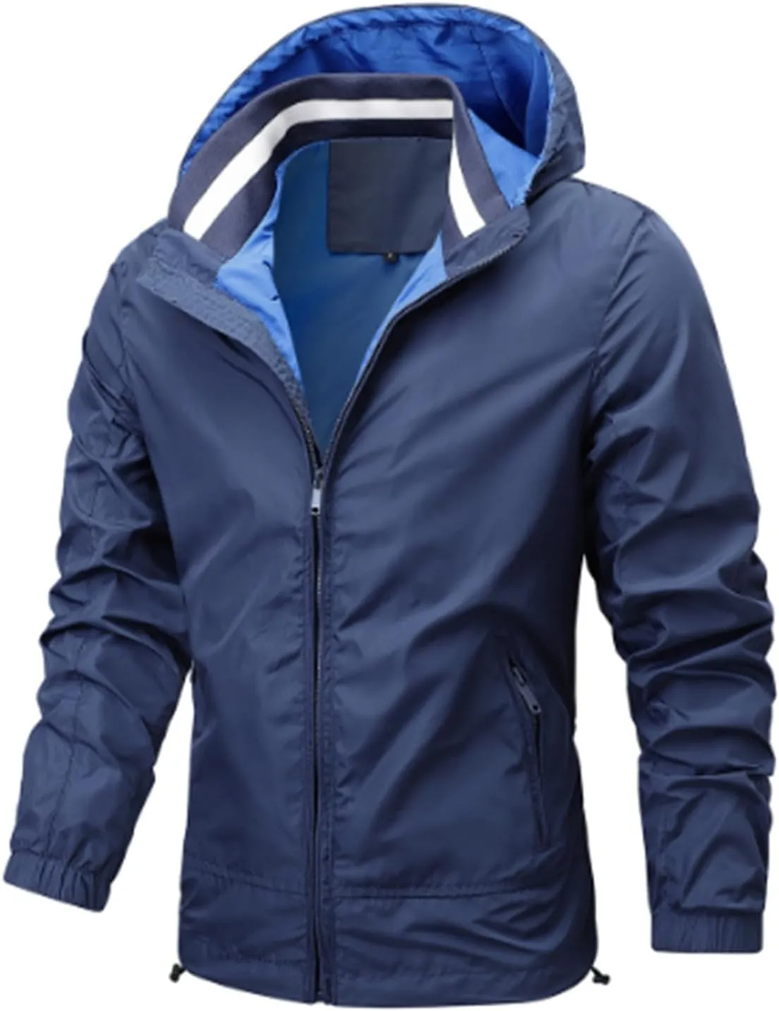 Mens Waterproof Rain Jacket With Hood Softshell Hiking Windbreaker Zip Up Rain Coats Pockets Outdoor Fishing Outwear