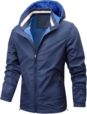 Mens Waterproof Rain Jacket With Hood Softshell Hiking Windbreaker Zip Up Rain Coats Pockets Outdoor Fishing Outwear