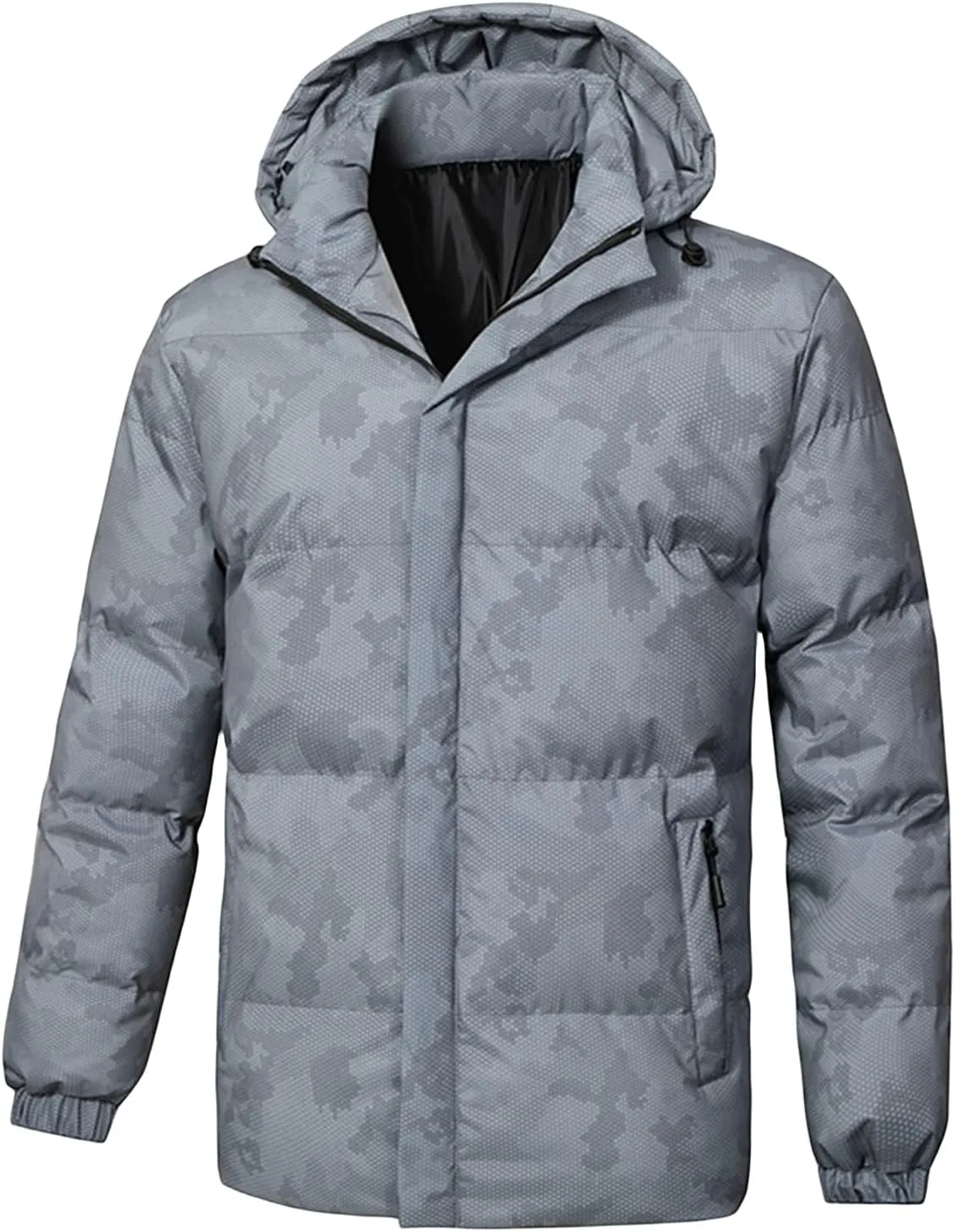 Men's Waterproof Rain Jacket with Puffy Padding Casual Hoodie Parka Coat Thick Warmth Hooded with Pockets