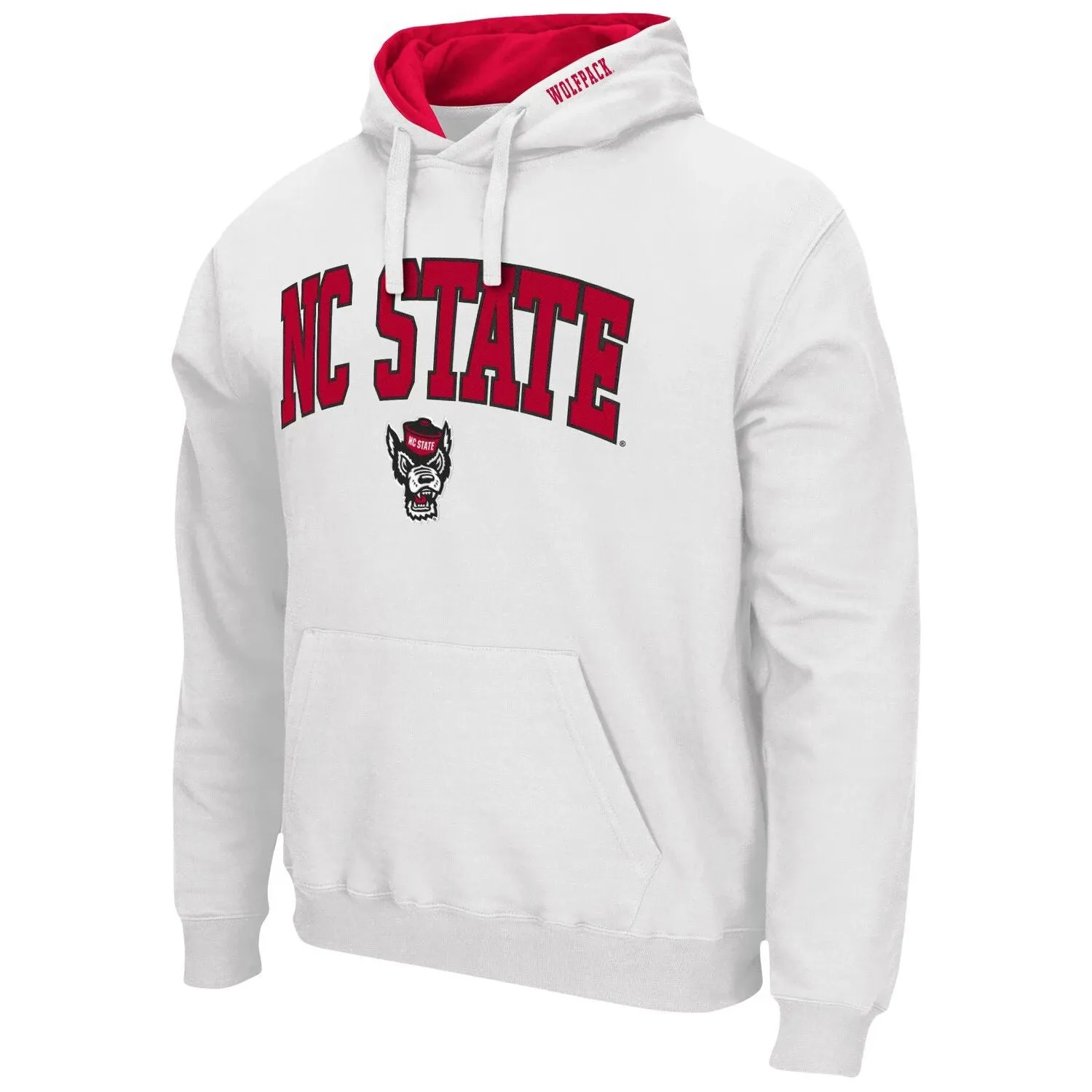 Men's White NC State Wolfpack Arch & Logo 3.0 Colosseum Pullover Hoodie