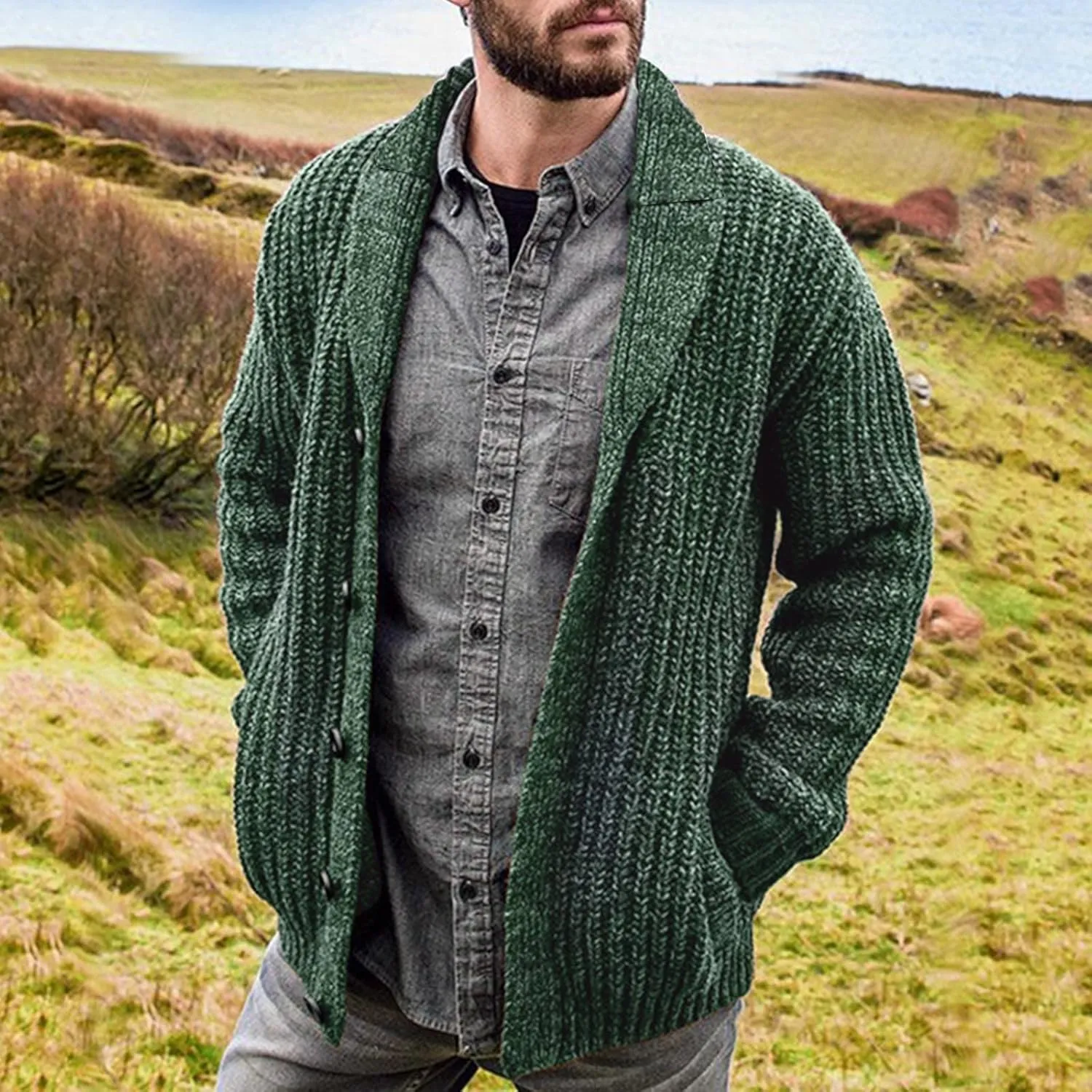 Men's Winter Coat Cardigan Sweaters Knitted Regular Fit Jacket Fleece Lined Warm Coat With Pockets, XXL-5XL