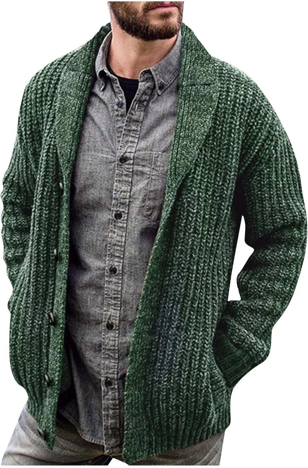 Men's Winter Coat Cardigan Sweaters Knitted Regular Fit Jacket Fleece Lined Warm Coat With Pockets, XXL-5XL