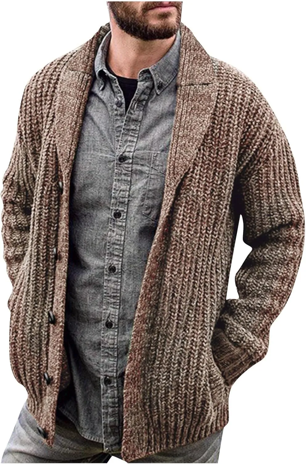 Men's Winter Coat Cardigan Sweaters Knitted Regular Fit Jacket Fleece Lined Warm Coat With Pockets, XXL-5XL