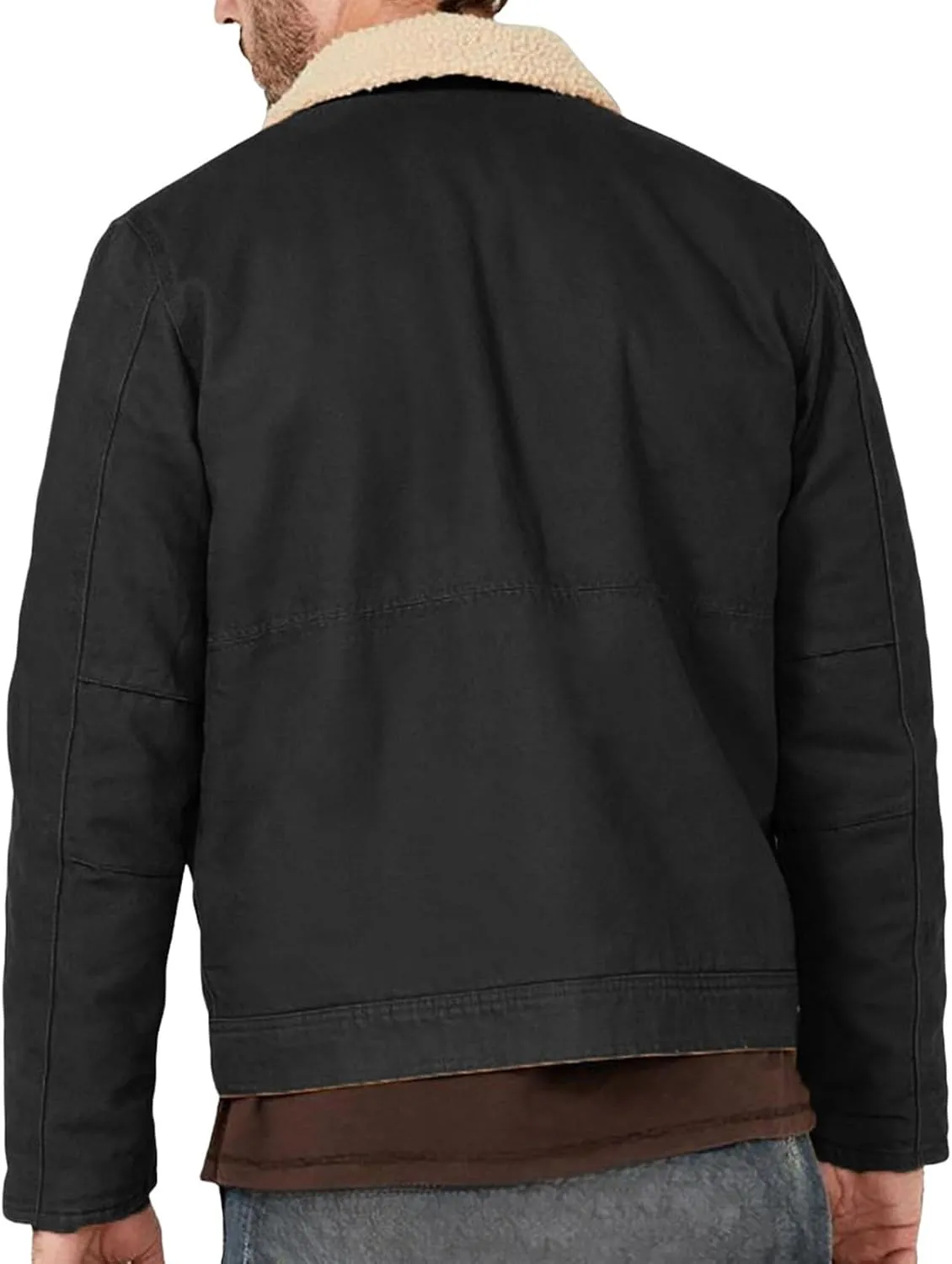 Men's Winter Fleece Lined Lapel Military Cargo Jacket Button Sherpa Trucker Jacket with Pockets for Cozy Winter