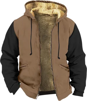 Mens Winter Jackets Prints Graphic Trendy Thickened Hoodies Padded Zip Up Vintage Coats