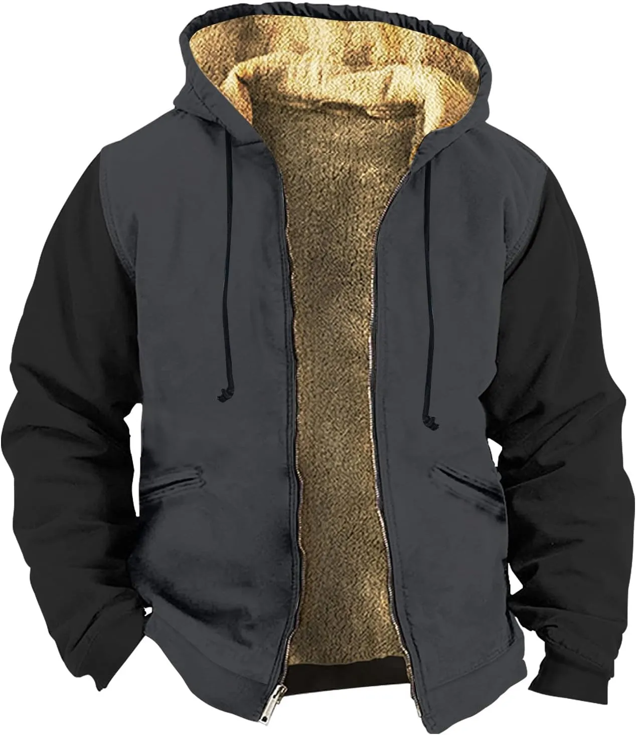 Mens Winter Jackets Prints Graphic Trendy Thickened Hoodies Padded Zip Up Vintage Coats