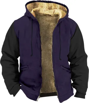 Mens Winter Jackets Prints Graphic Trendy Thickened Hoodies Padded Zip Up Vintage Coats