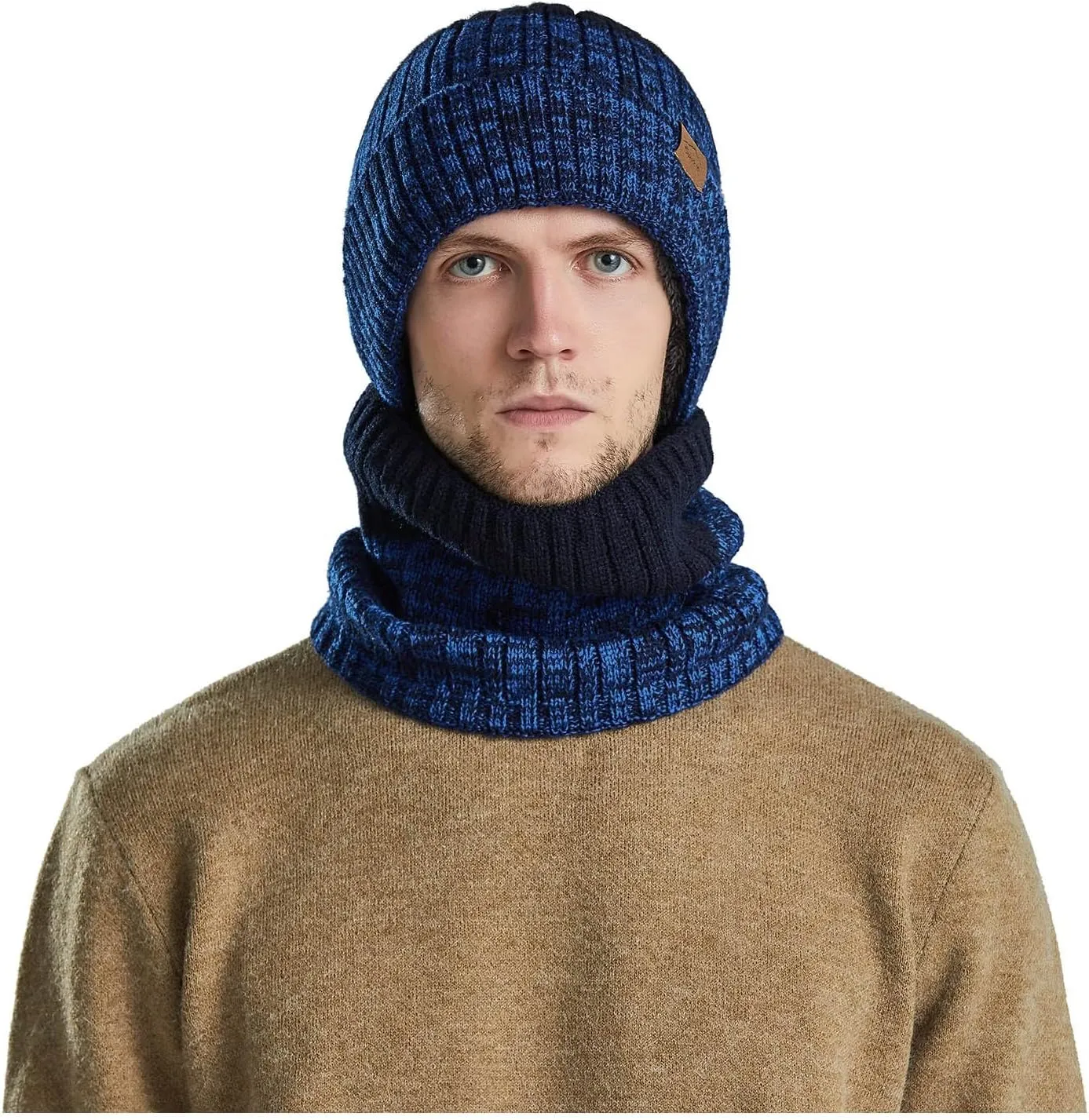 Mens Womens Winter Beanie Hat Scarf Set Slouchy Knit Beanie Skull Caps Ribbed Cuffed Beanies Cap Stretch Thermal Cap